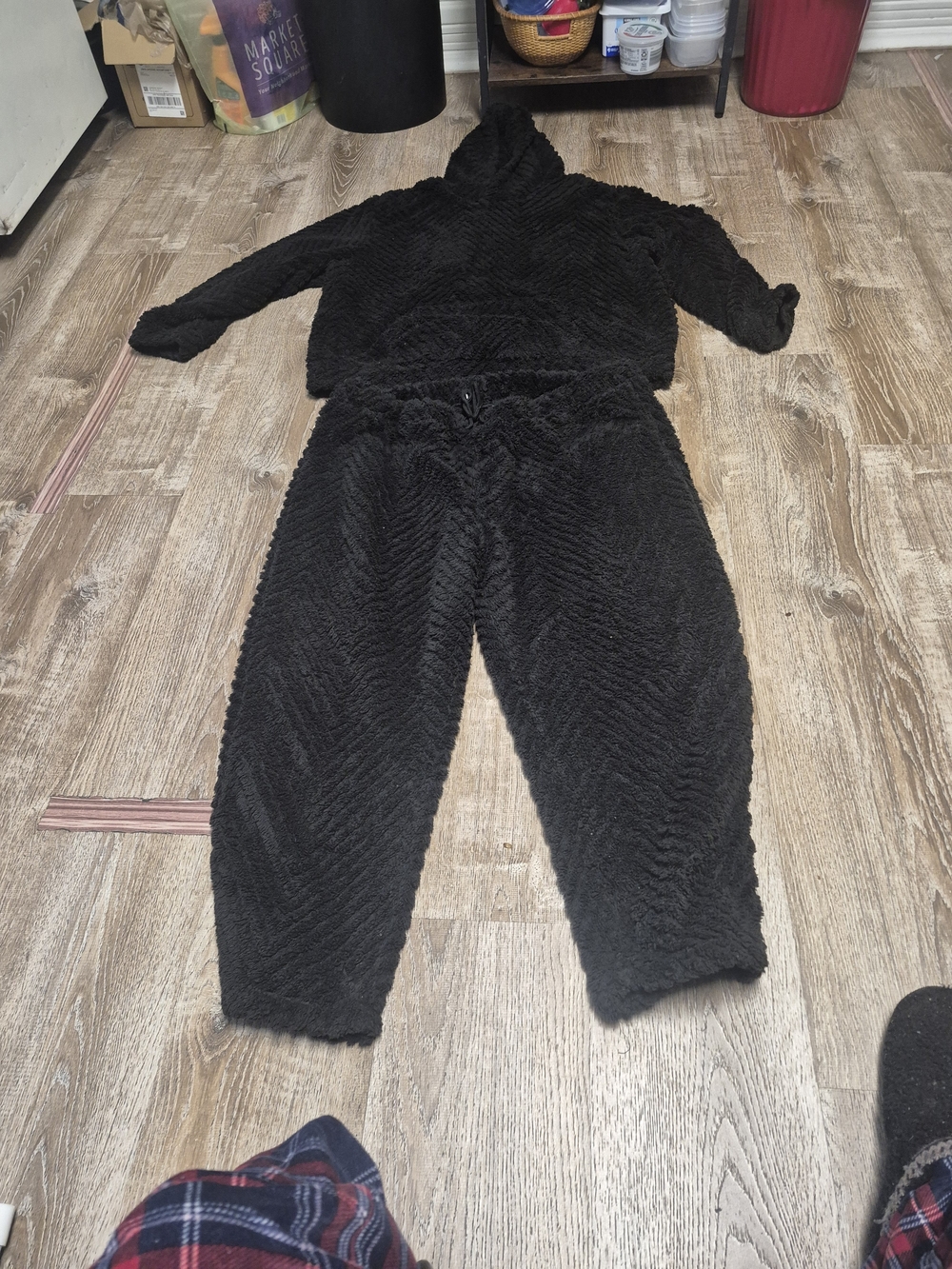 Cozy Black Plush Hoodie & Jogger Set - men's Lounge Pants